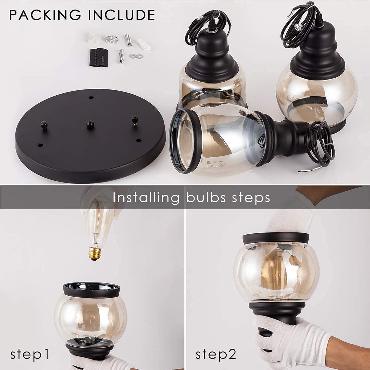 ADWAIT Vintage Glass Hanging Luster Light Gold